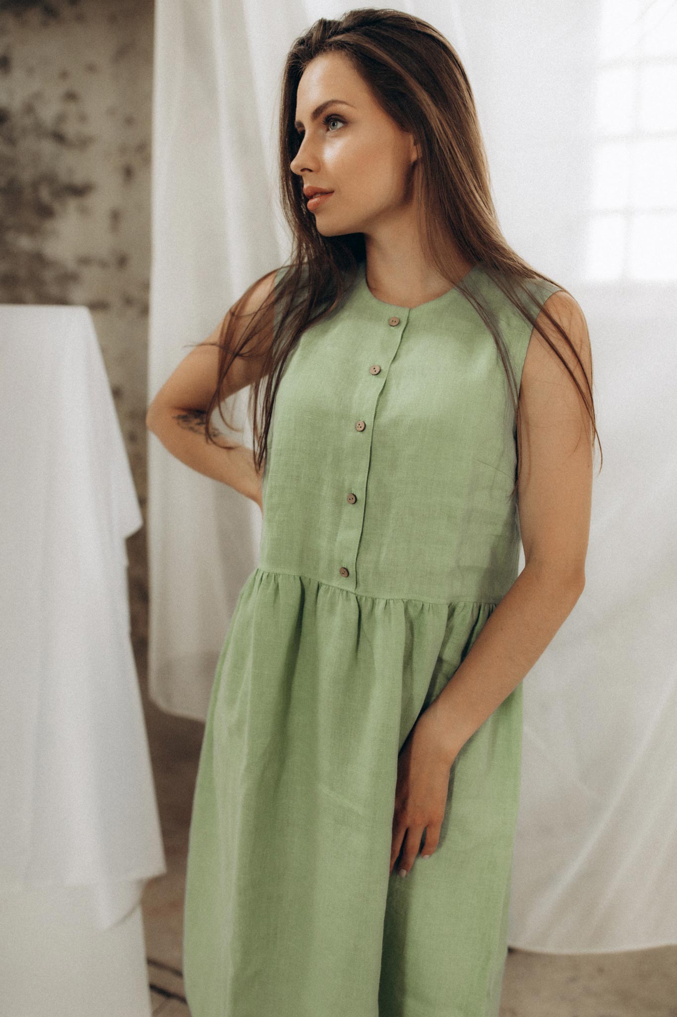 Leinenkleid mit Knopfleiste ARIA